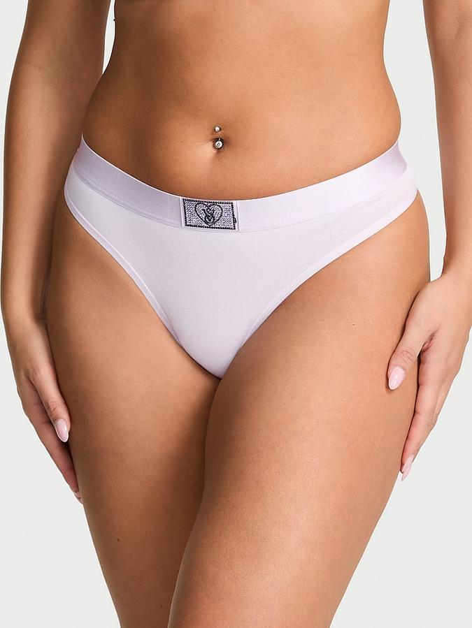 Logo Cotton Heart Shine Patch Thong Panty