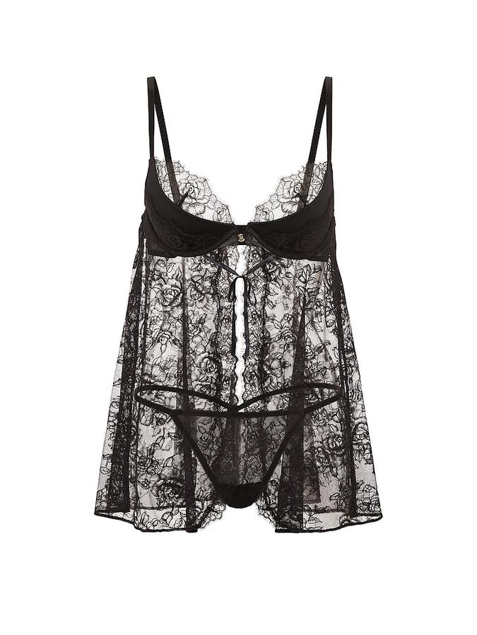 Rose Lace Low-Cut Push-Up Babydoll Set image number 2