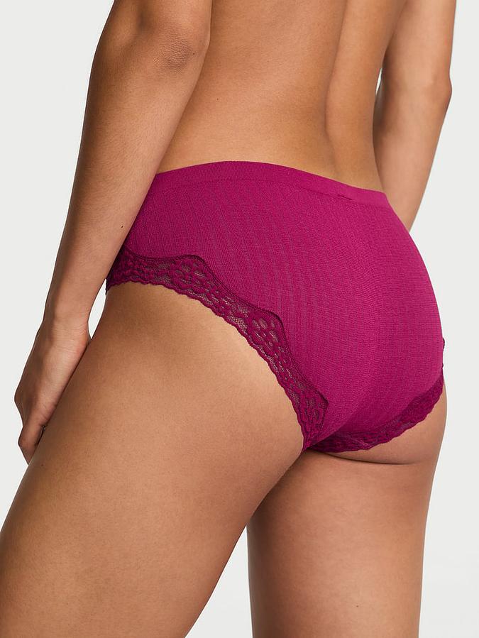 Seamless Rib Lace-Trim Hiphugger Panty