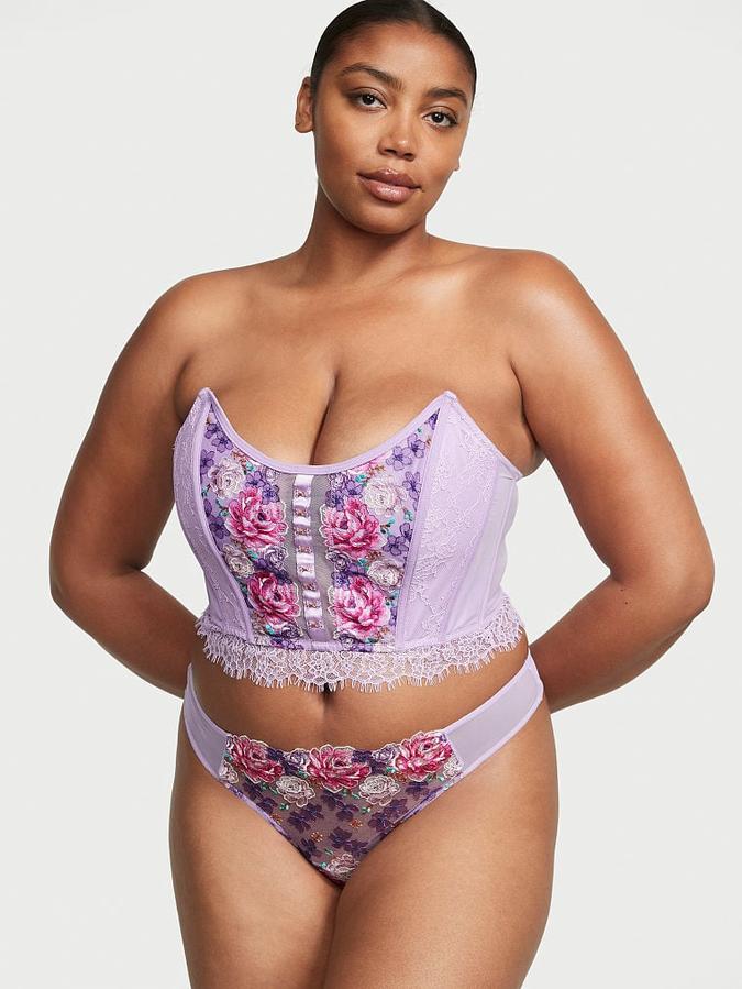 Floral Embroidery Strapless Corset Top