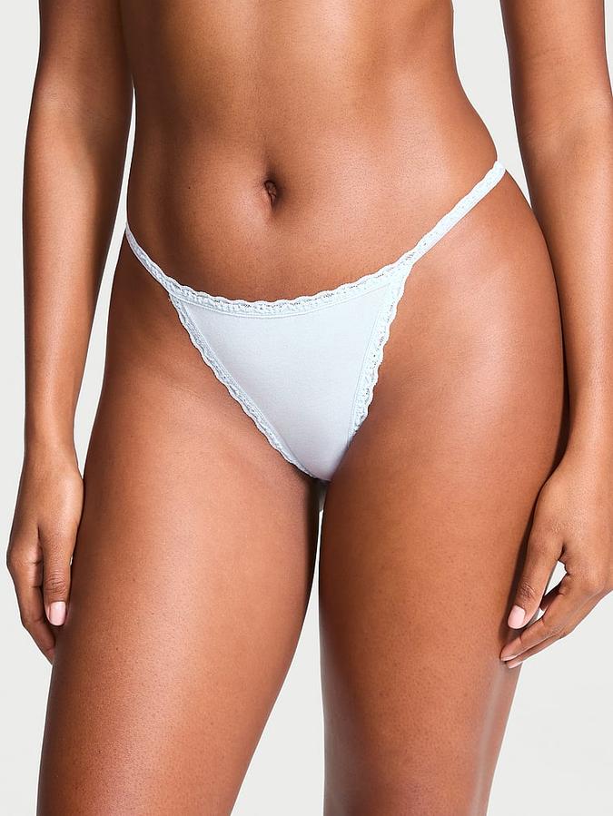 Lace-Trim Cotton V-String Panty image number 0