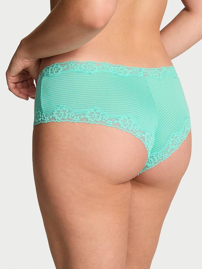 Cotton Shadow Stripe Lace-Waist Cheeky Panty