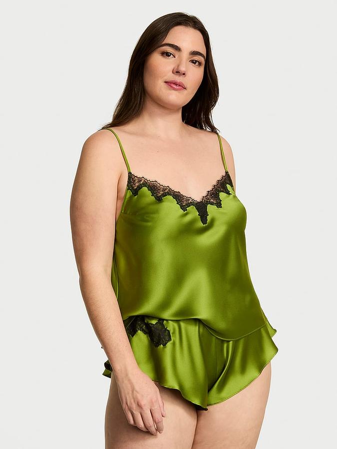 Satin Rose Lace-Trim Cami & Flutter Short Set