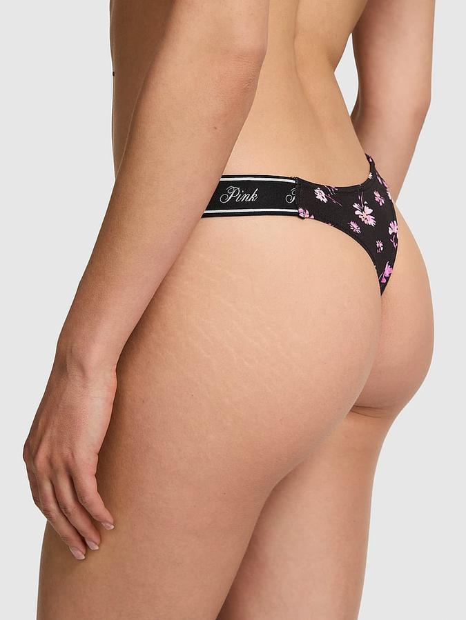 Logo Cotton Shine High-Leg Thong Panty