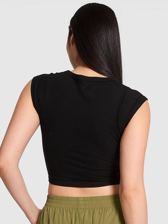 All-Day Soft Ribbed Lace-Up Top image number 1