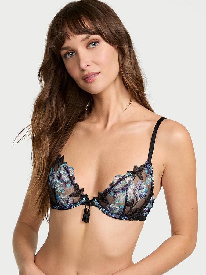 Electric Orchid Embroidery Unlined Plunge Demi Bra image number 0