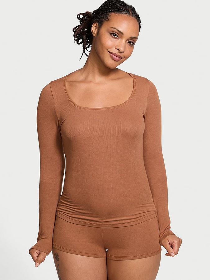 Ribbed Modal Scoop Long-Sleeve Shortie Set image number 0
