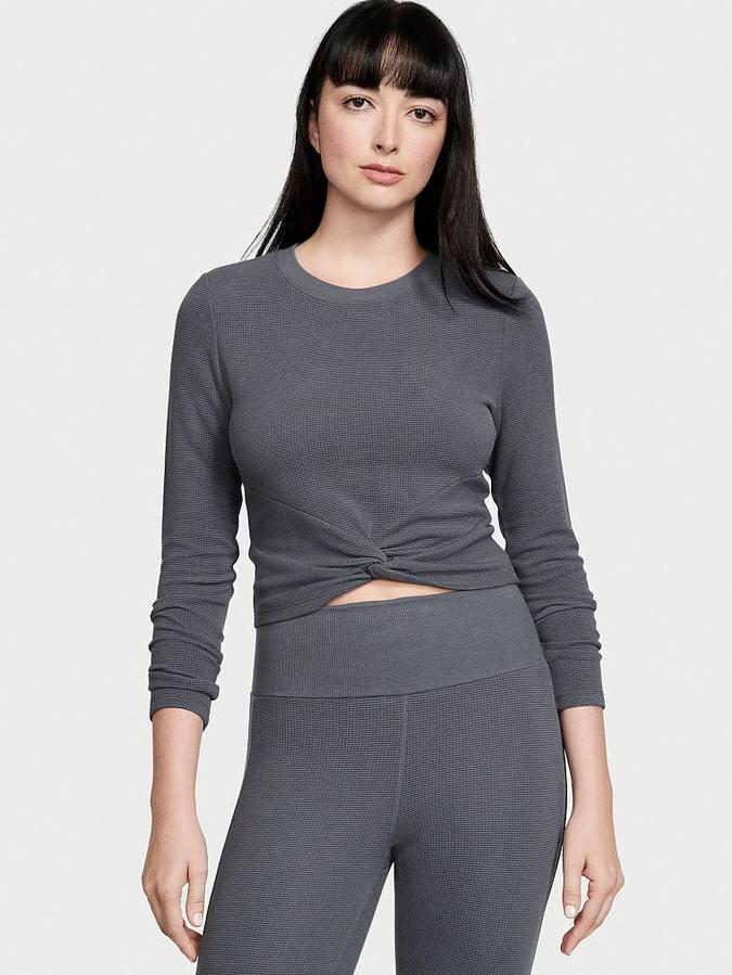 Double Waffle Knit Twist-Front Long-Sleeve Top image number 0