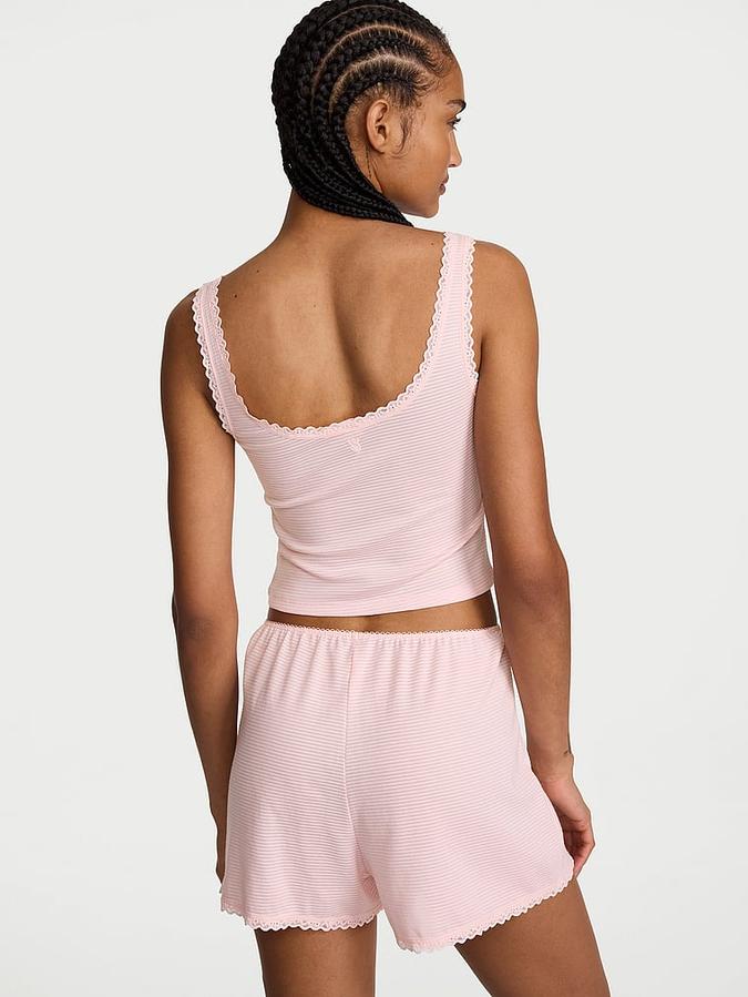 Cotton Shadow Stripe Cropped Tank & Shorts Set