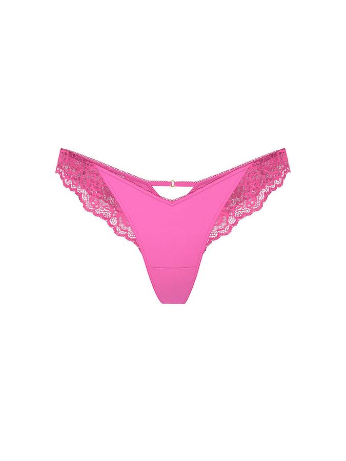 Rose Lace-Trim High-Leg Thong Panty