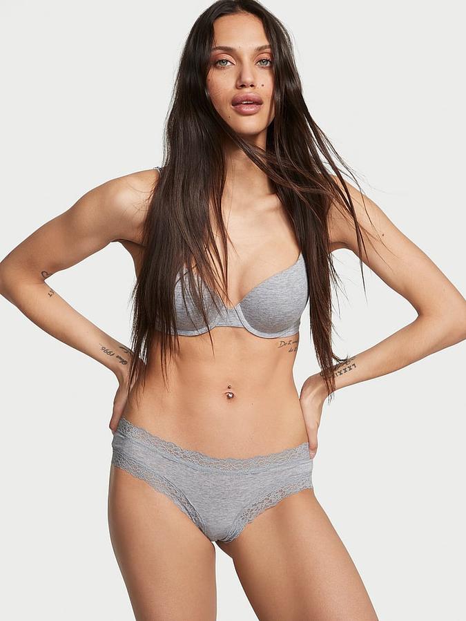 Grey Lace-Waist Cotton Cheeky Panty Lace-Waist Cotton Cheeky Panty