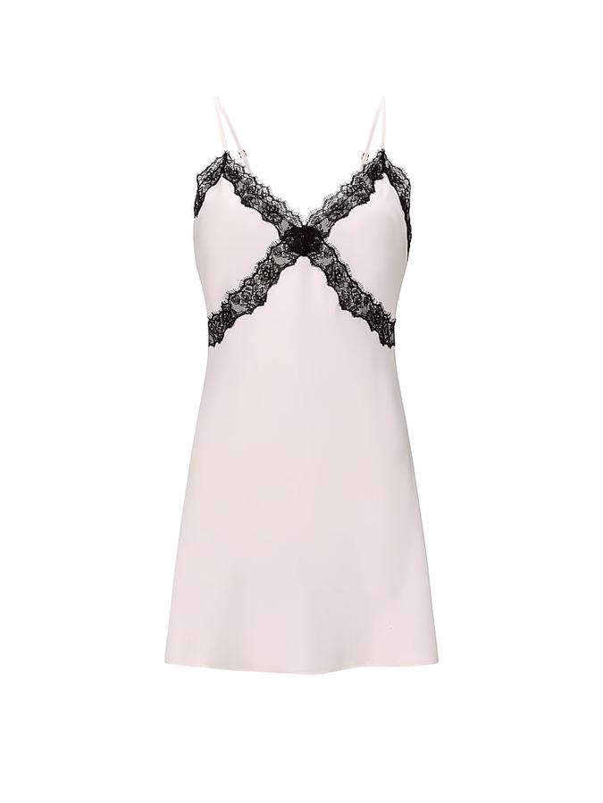 Satin Rose Lace-Trim Mini Slip Dress image number 2