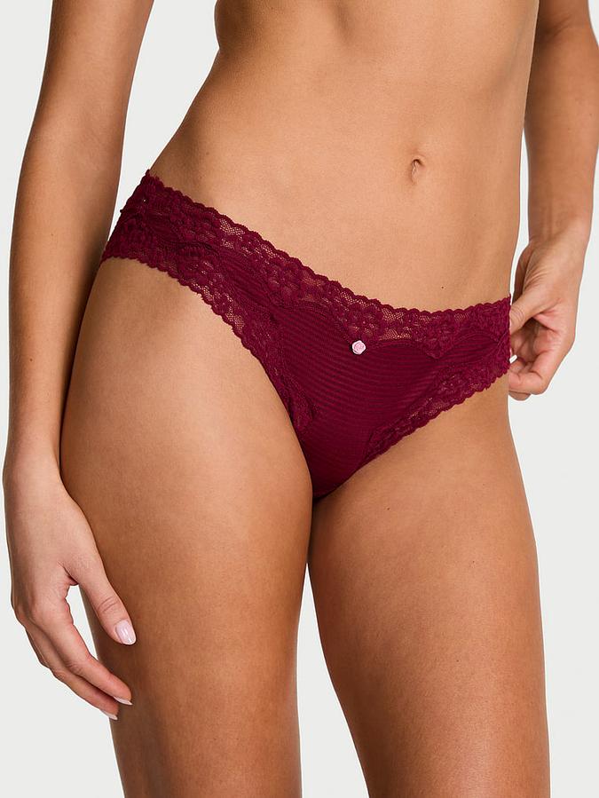 Cotton Shadow Stripe Lace-Waist Bikini Panty