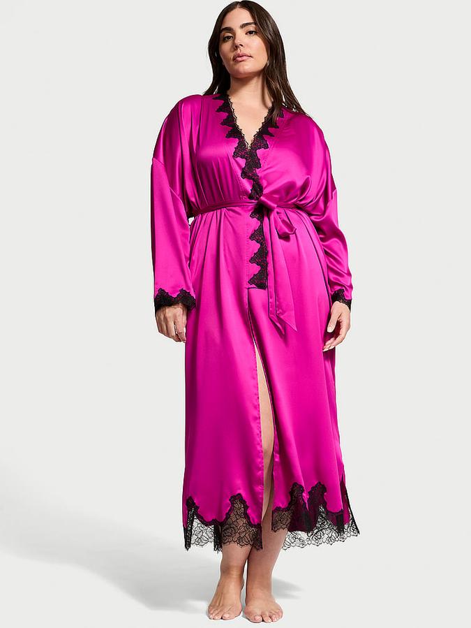 Satin & Rose Lace Open-Back Long Robe image number 0