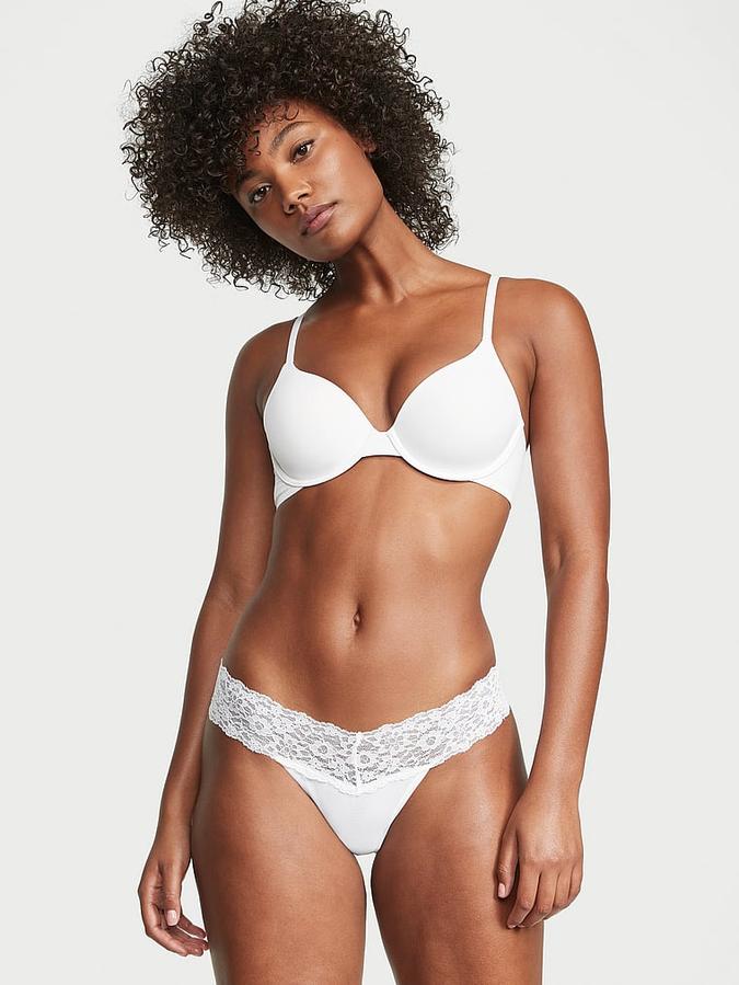 Lace-Waist Cotton Thong Panty image number 0