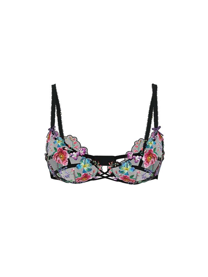 Dark Blossom Embroidery Unlined Low-Cut Demi Bra image number 2