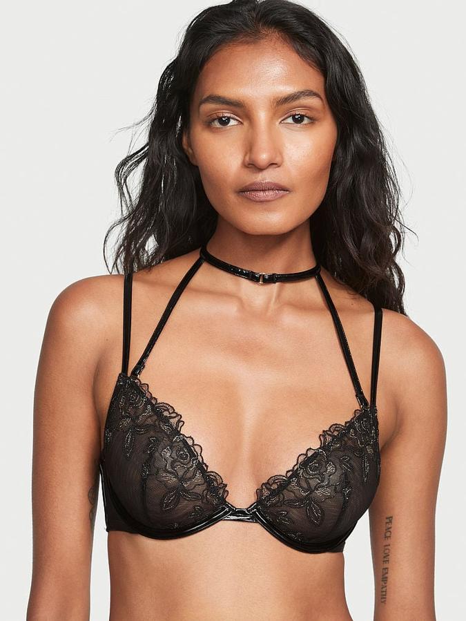 Unlined Rose Embroidery Low-Cut Demi Bra image number 0