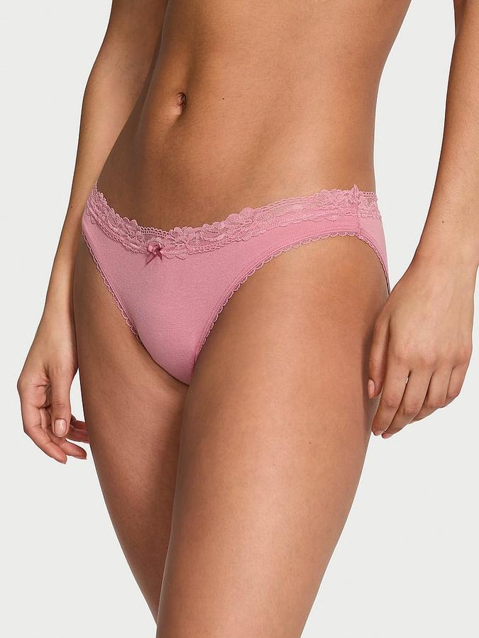Stretch Cotton Lace-Waist Bikini Panty image number 0