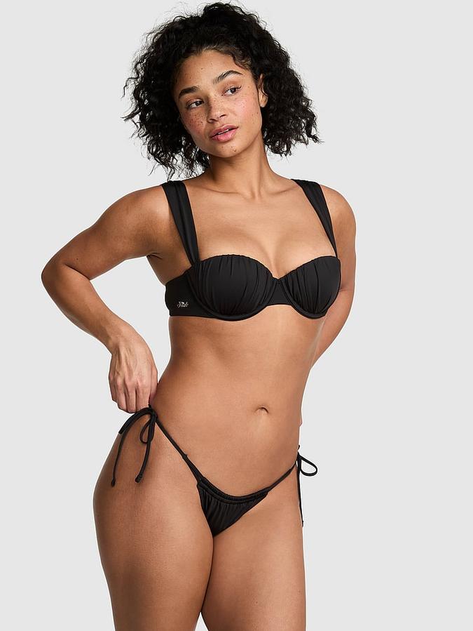 Ruched Double-Strap Brazilian Bikini Bottom