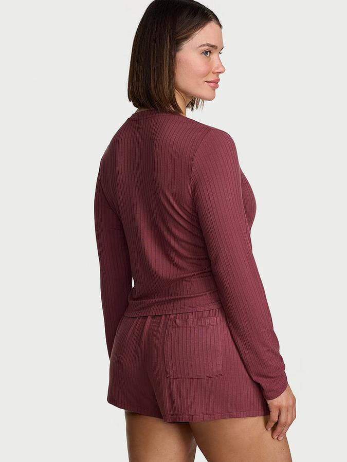 SoSoft&trade; Modal Wide-Rib Long-Sleeve Henley & Shorts Set