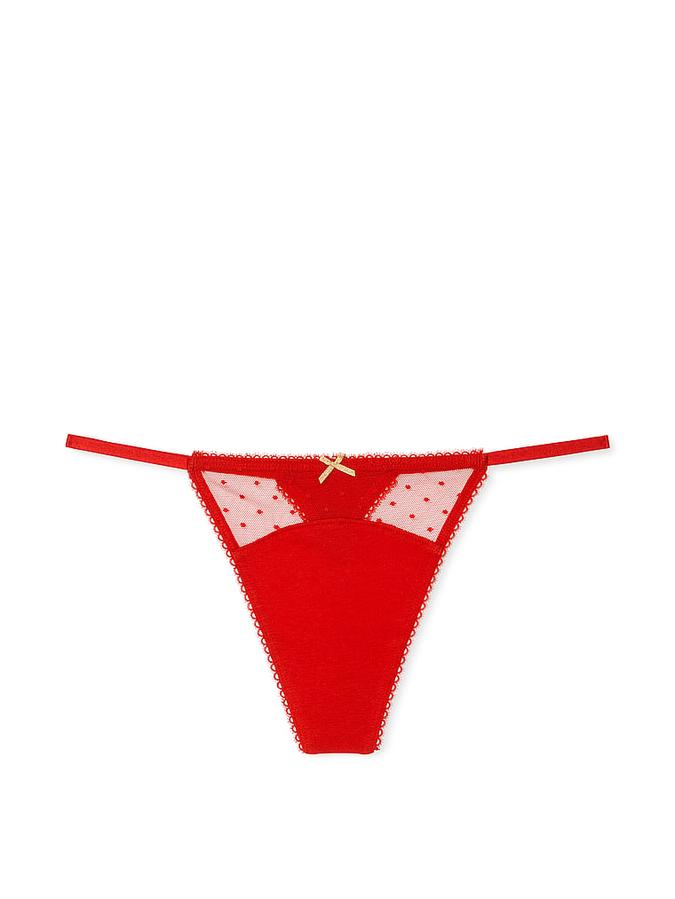 Stretch Cotton Dot Mesh V-String Panty image number 1