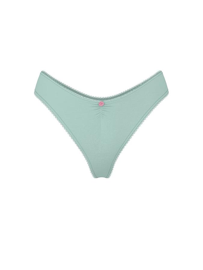 Stretch Cotton Heart Lace High-Leg Scoop Thong Panty image number 2