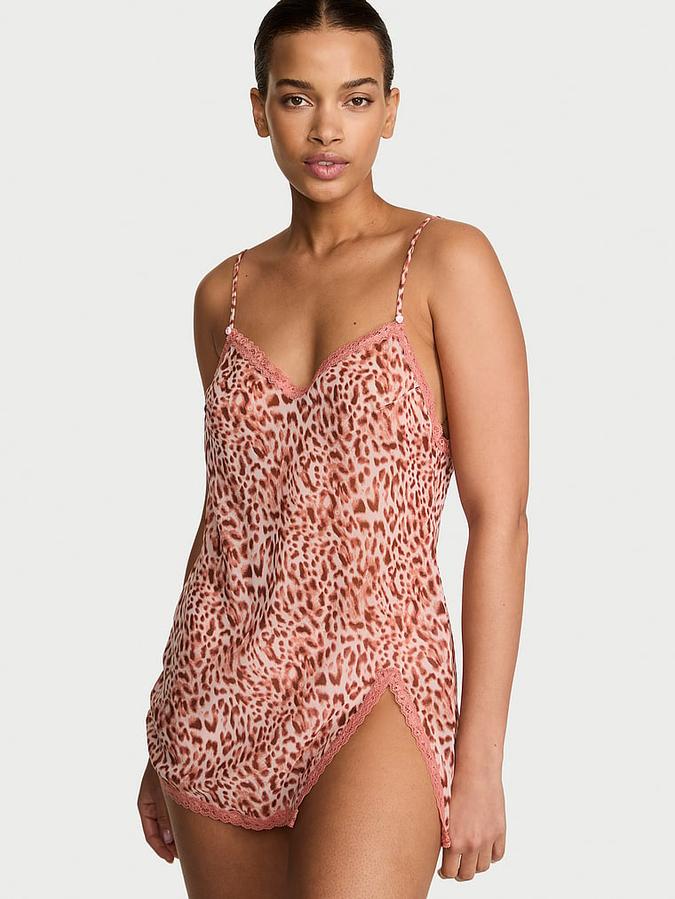 Chiffon Lace-Trim Mini Slip Dress