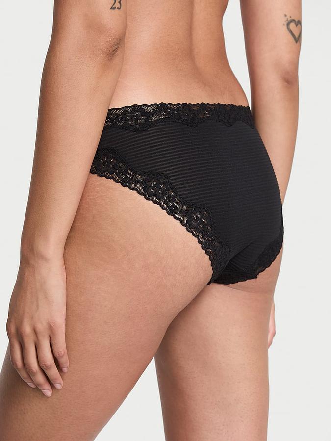 Cotton Shadow Stripe Lace-Waist Bikini Panty image number 1