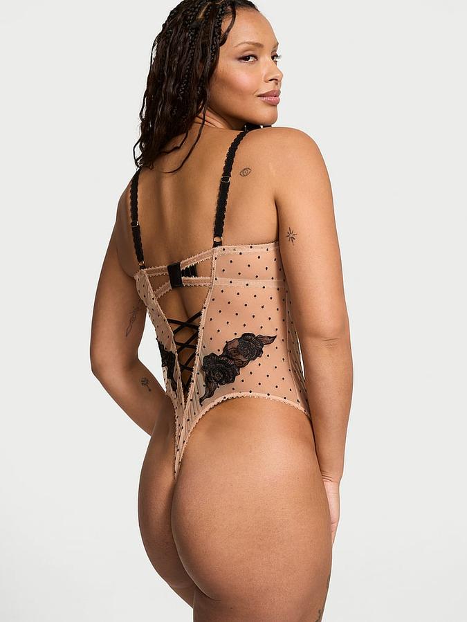 Sheer Rose Dot Unlined Balconette Teddy image number 1