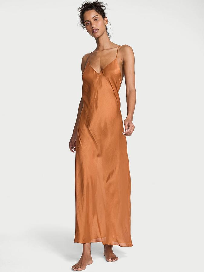 Luxe Sheer Satin Long Slip Dress image number 0