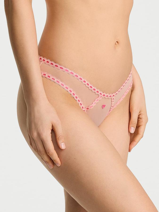 Sheer Ribbon Slot Open-Back Brazilian Panty