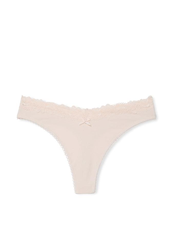 Stretch Cotton Lace-Waist Scoop High-Leg Thong Panty