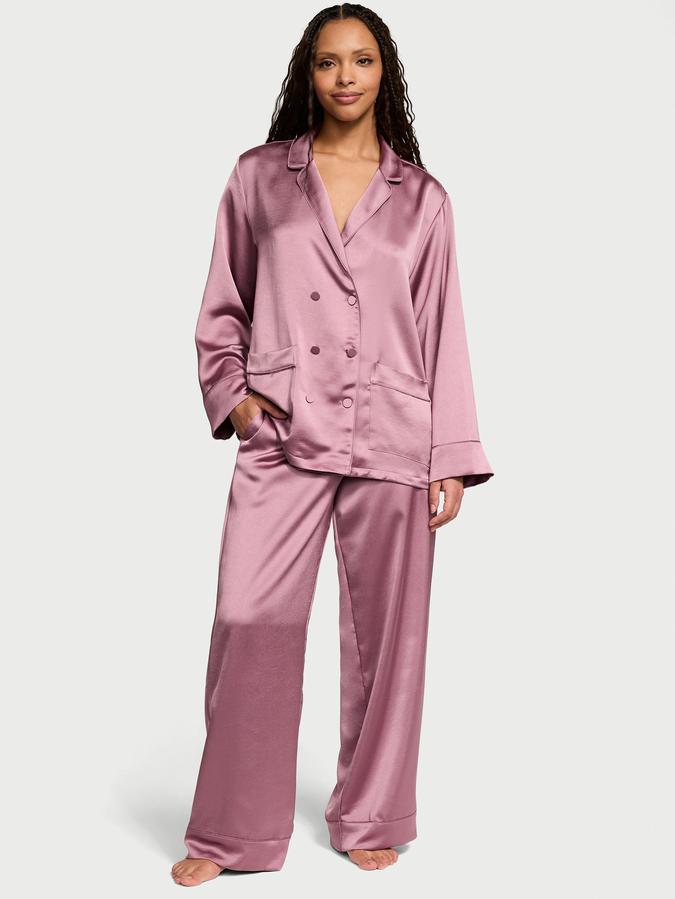 Luxe Satin Double -Breasted Long Pajama Set image number 0