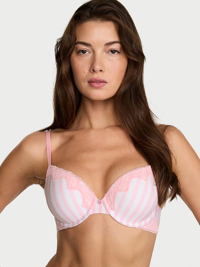 Perfect Shape Cotton Lace-Trim Push-Up Bra
