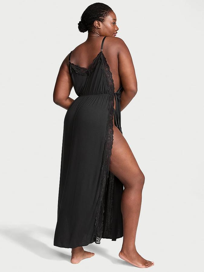 Ribbed Modal Lace-Trim Long Slip Dress image number 1