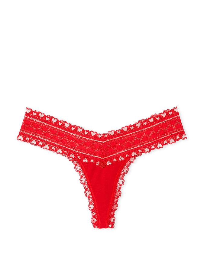 Lace-Waist Cotton Thong Panty image number 2