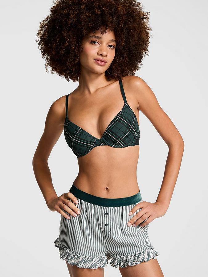 Festive Flannel Velvet-Trim Boxy Pajama Shorts image number 0