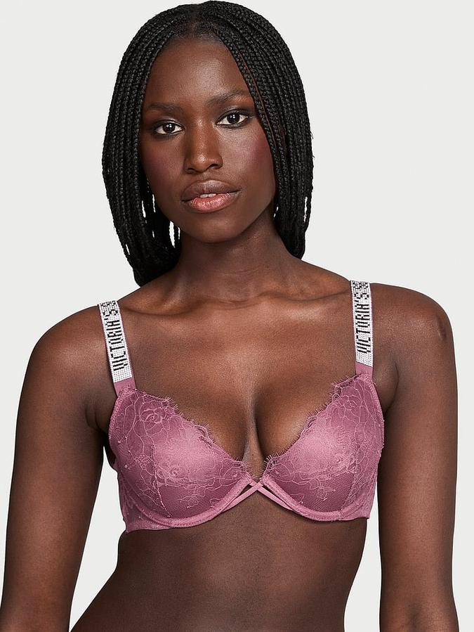 Shine Strap Rose Lace Lightly Lined Low-Cut Demi Bra