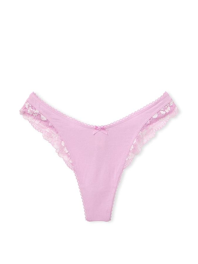 Stretch Cotton Lace-Trim High-Leg Scoop Thong Panty image number 2