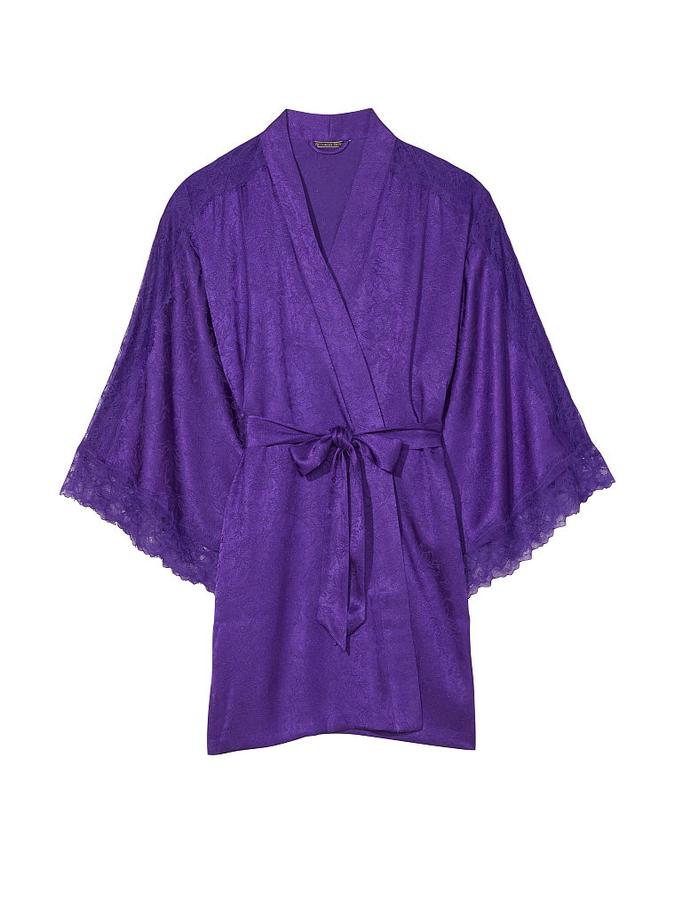 Luxe Satin Jacquard Lace Inset Robe image number 2