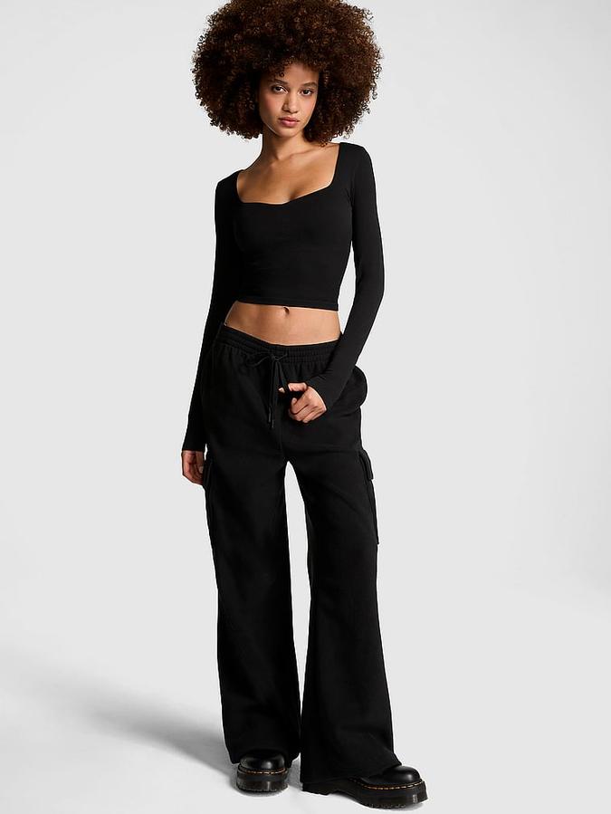 PINK Micro Fleece Wide-Leg Cargo Pants image number 0