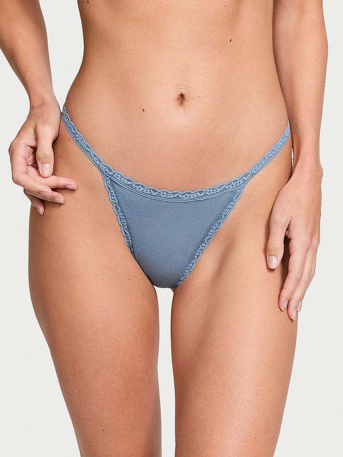 Lace-Trim Cotton V-String Panty image number 0