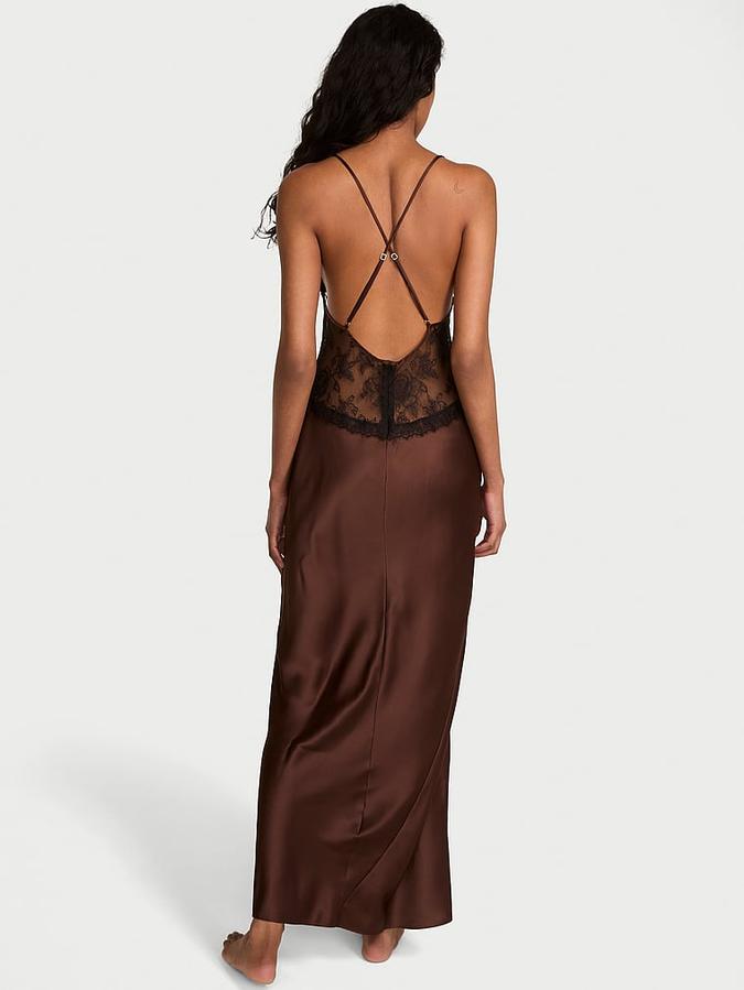 Satin Rose Lace Long Slip Dress