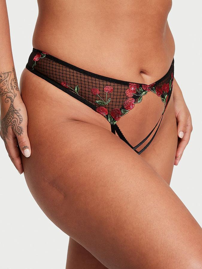 Crotchless Cherry Embroidery Open-Back Panty image number 0