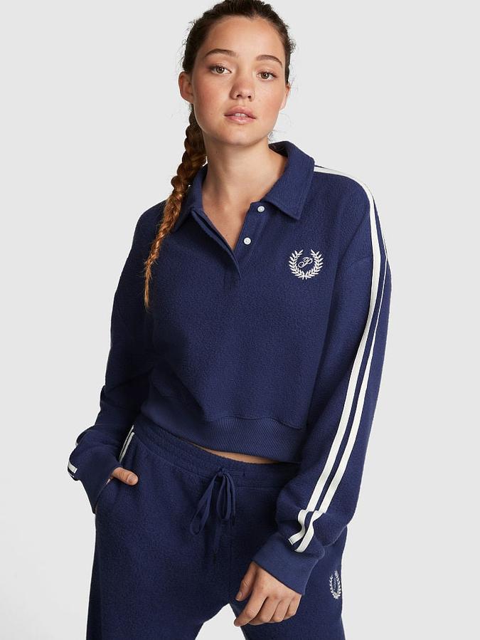 Reverse Fleece Cropped Polo Sweatshirt image number 0