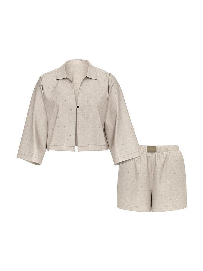 Modal-Cotton 3/4-Sleeve Flyaway Shirt & Short Pajama Set image number 2