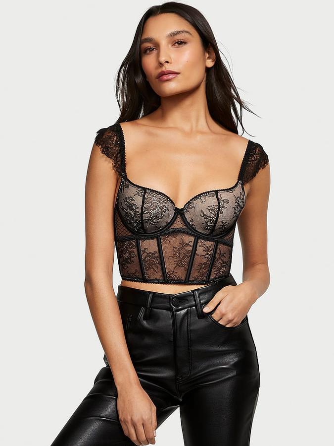 Lace Cap-Sleeve Corset Top image number 3