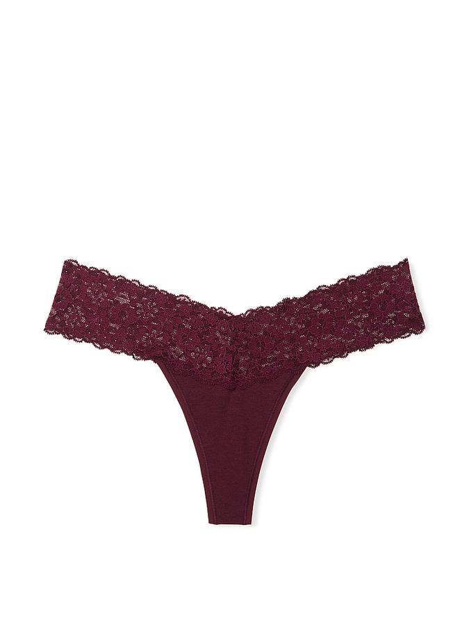 Lace-Waist Cotton Thong Panty image number 1