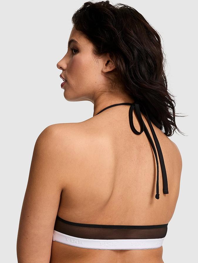 Logo Mesh Halter Triangle Bralette