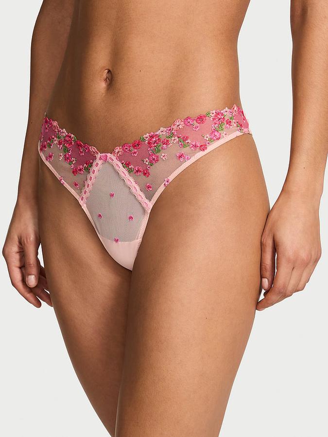 Hearts & Roses Embroidery Thong Panty